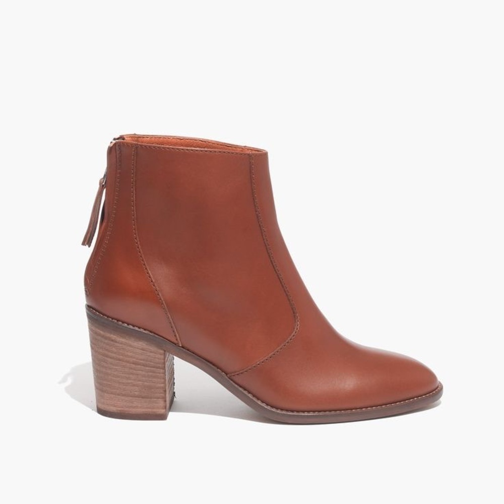 Madewell Brown Ankle Boot with Chunky Heel Western Leather Comfy Zip Up Cowgirl